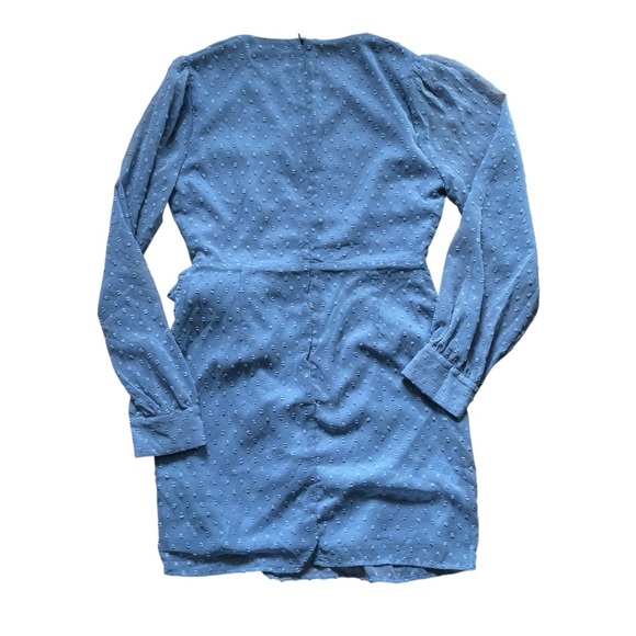 Lulus Much Love Light Blue Swiss Dot Long Sleeve Tie-Front Mini Dress Medium NEW - Picture 3 of 6